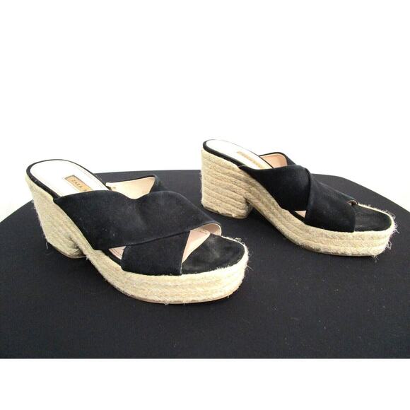 Zara Basic Black Suede Crossover Espadrille Wedge Slide Sandals Sz 40 EU/9 US - Picture 1 of 11